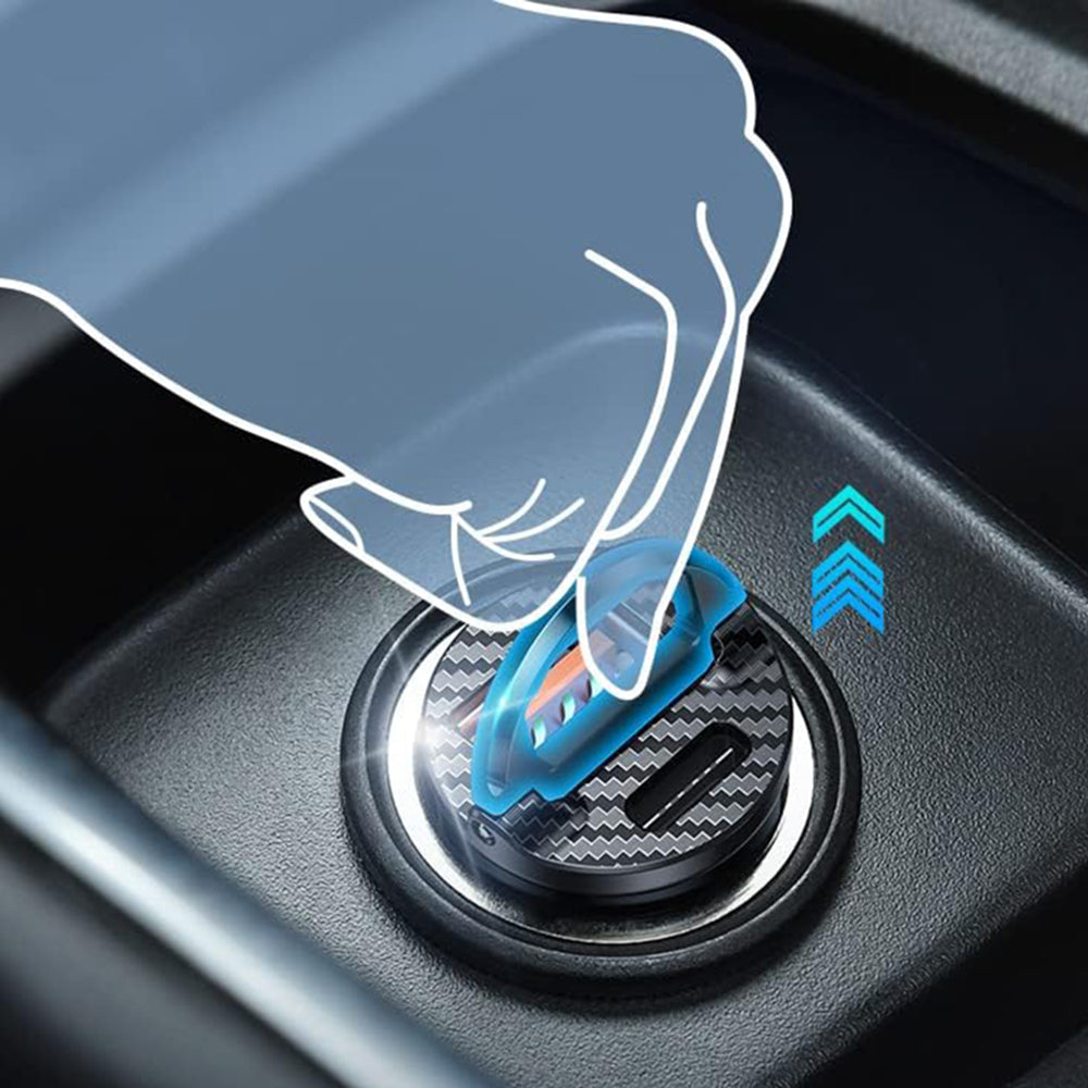 Incarcator Ainope Car (YA0222080015), USB, Type-C, PD30W, with Pull Ring, Aluminum Alloy, 12V/24V, Negru