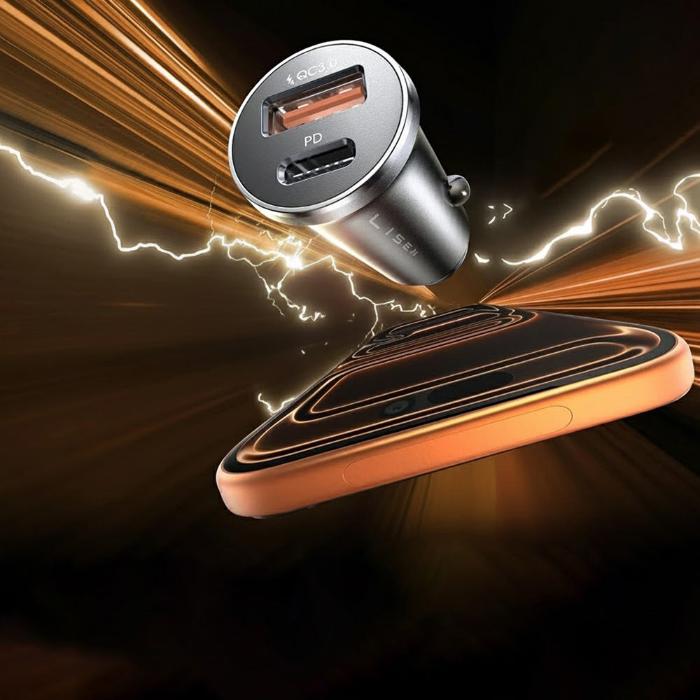 Incarcator Lisen Car (YL0223080035), USB, Type-C, with 3in1 Type-C/Lightning to Type-C Cable, 12V/24V, Negru