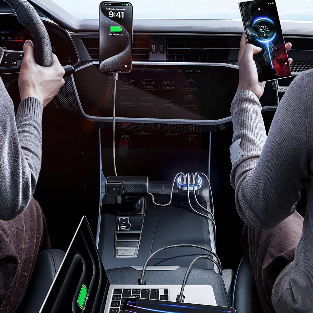 Incarcator Lisen Car (YL0223120021), with Type-C Cable, USB, 3x Type-C, 101W, Fast Charge, 12V=24V, Negru