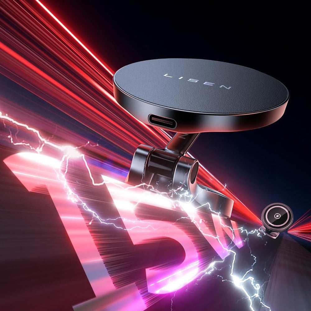 Suport Lisen with Wireless Charging (YL0223090006), Magnetic, for Dashboard, Universal, Elegant, 15W, Negru