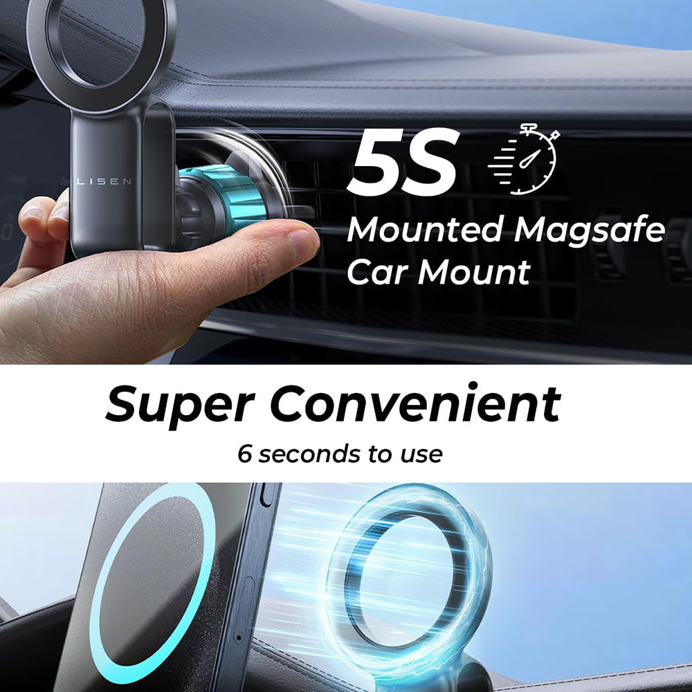 Suport Lisen (YL0224050012), Magnetic Grip, for Air Vent, Foldable, 360° Adjustable, Secure Fit, Negru