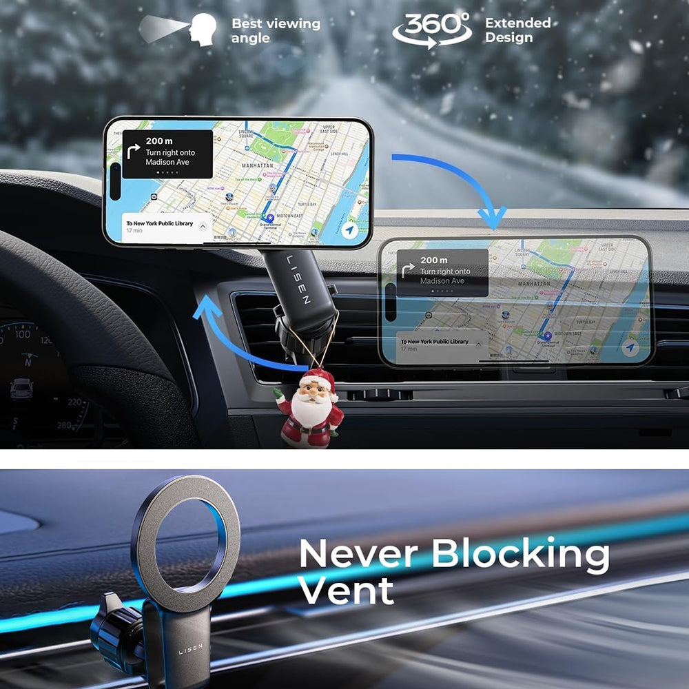 Suport Lisen (YL0224050012), Magnetic Grip, for Air Vent, Foldable, 360° Adjustable, Secure Fit, Negru