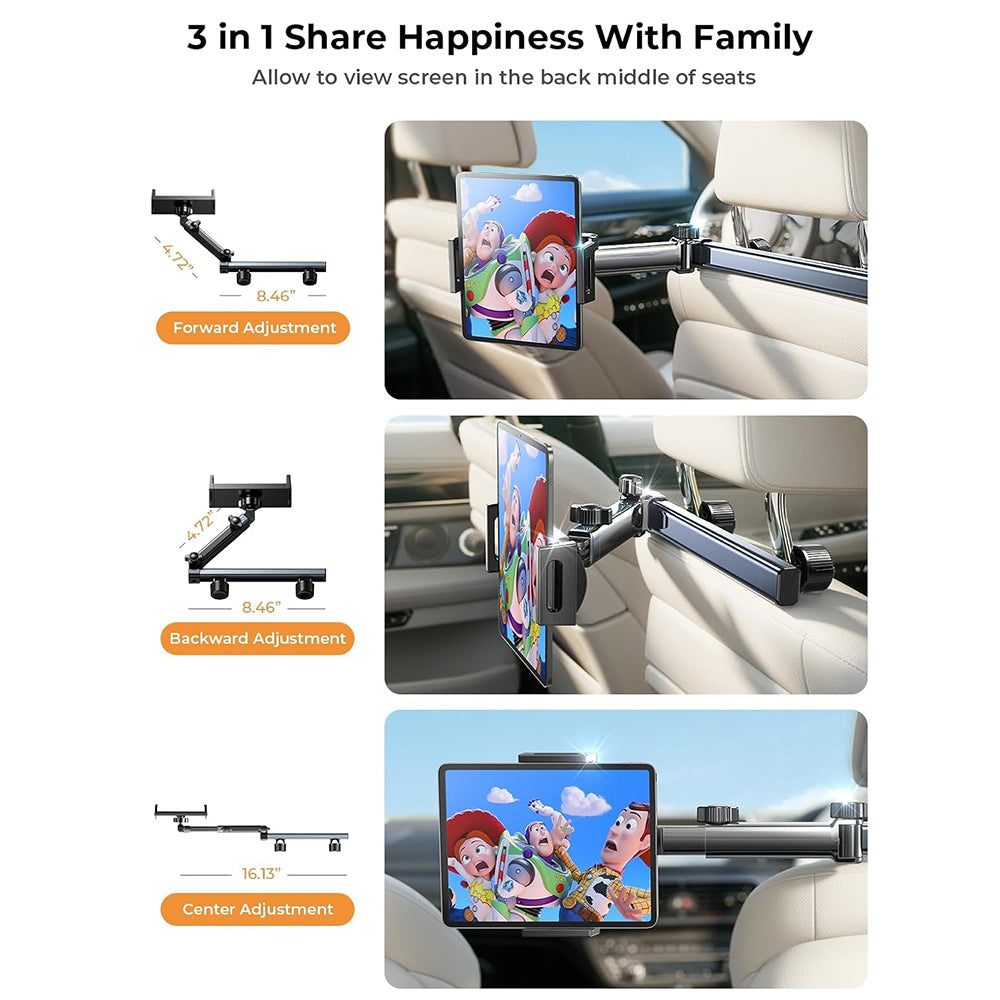 Suport Lisen (YL0423090004), for Headrest, 360° Rotation, Adjustable, for Phone, Tablet up to 12.9", Negru