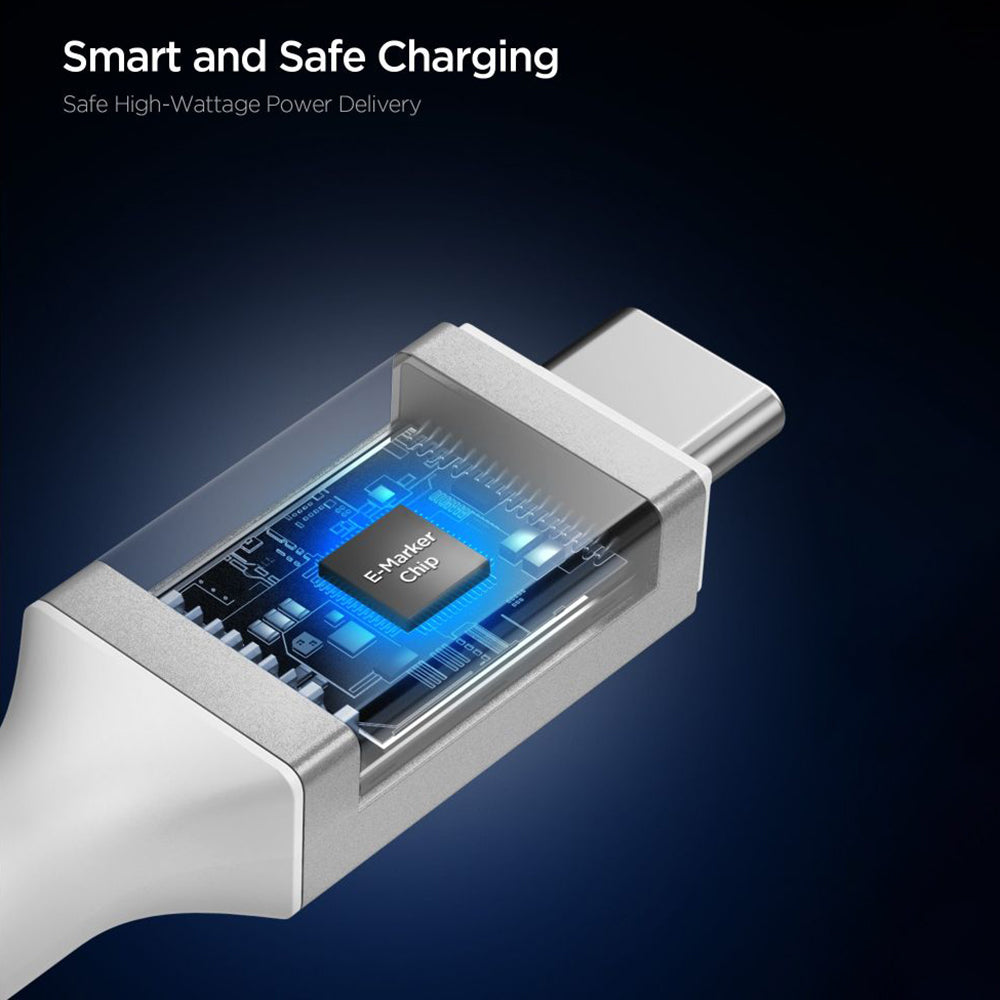 Cablu Spigen Essential EB24015CC (ACA10422), Fast Charging, Type-C, 240W, 40Gbps, E-Marker Chip, 8K, 1.5m, Alb