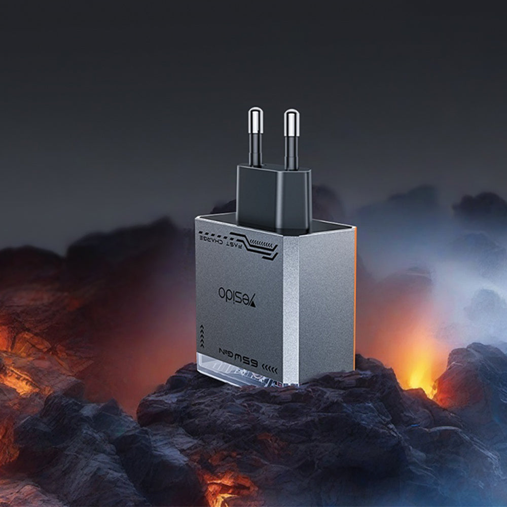 Incarcator Yesido (YC101), USB / 2x Type-C, 65W, GaN, Negru