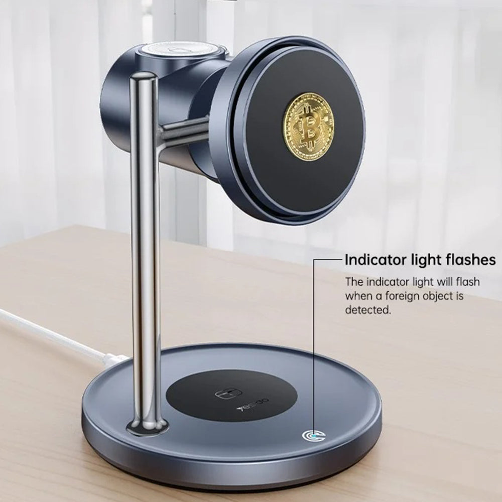 Incarcator Yesido Wireless Charging Station 3in1 (DS40), for Phone, Earphone, Watch with Touch Switch, Fan, Qi2.2, 25W, Type-C Cable, Negru