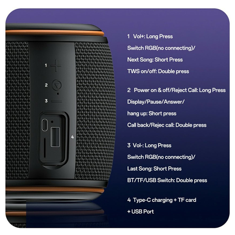 Casti Yesido Wireless Speaker (YSW40), Bluetooth 5.3, Type-C, TF Card, USB, 1200mAh, 8W, Negru