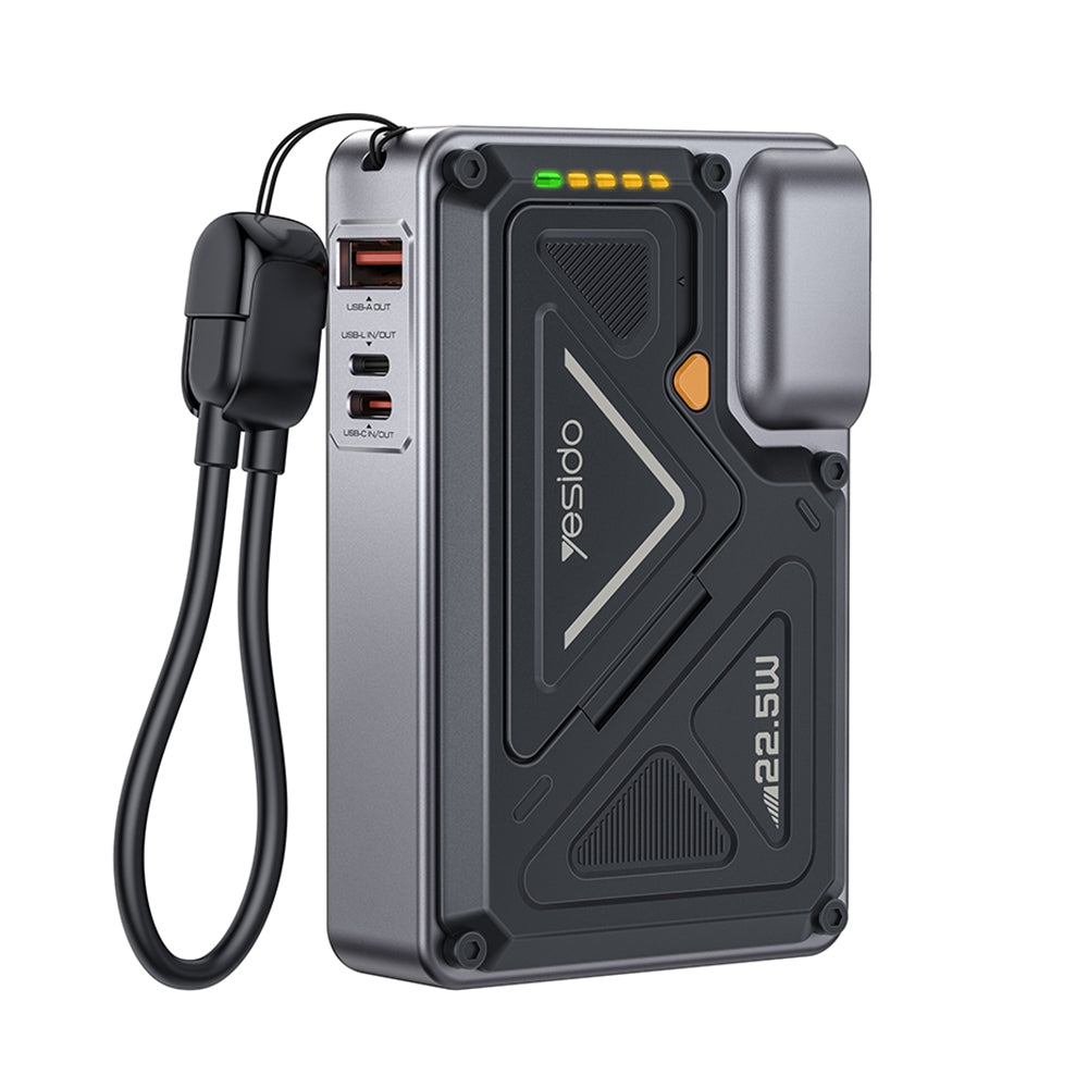 Baterie externa Yesido (YP89), 10000mAh, USB / Lightning / Type-C, 22.5W, Gri