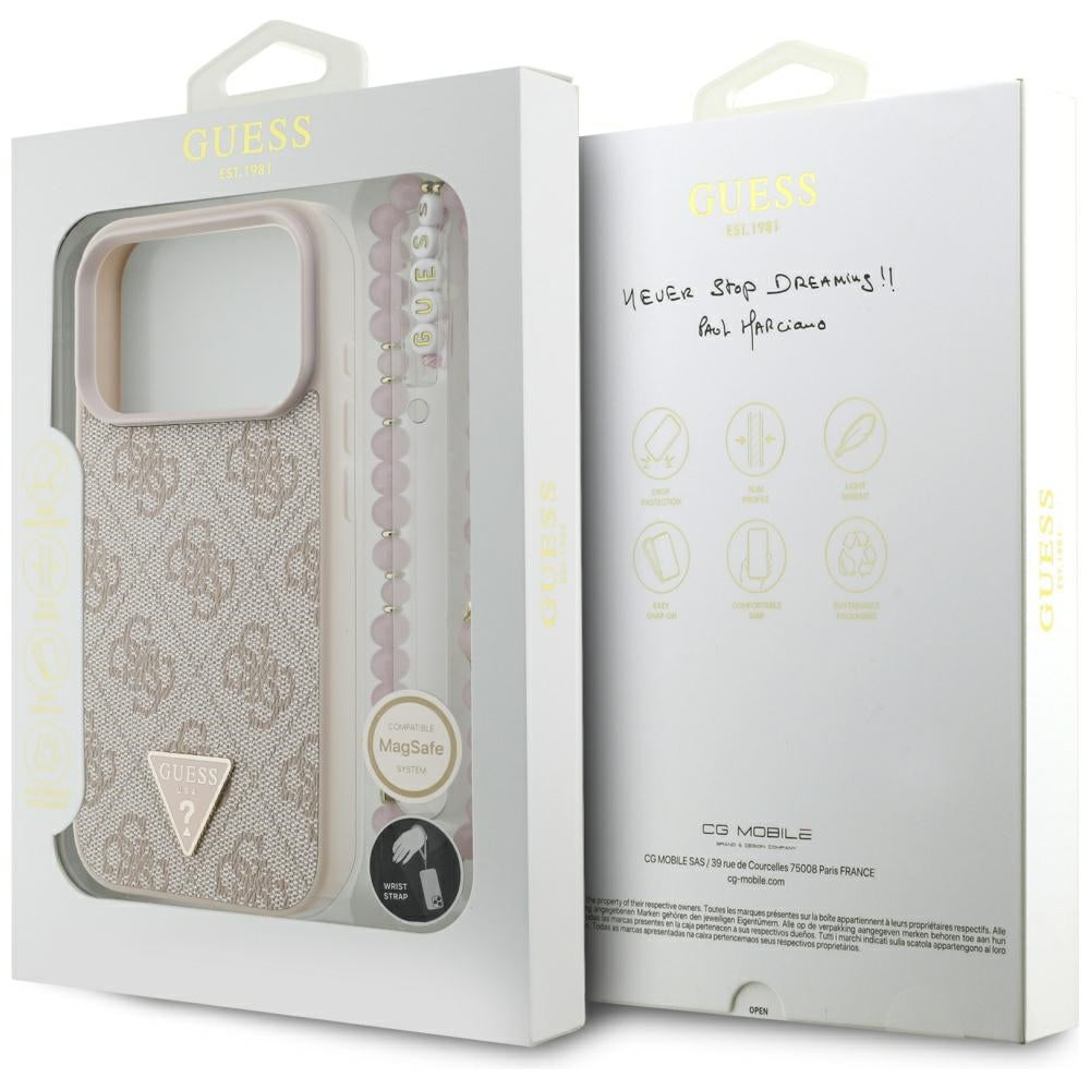 Husa de protectie Guess Hardcase 4G with Strap Triangle Logo MagSafe (GUHMP17LP4TSDPPSP) compatibil cu iPhone 17 Pro, Roz