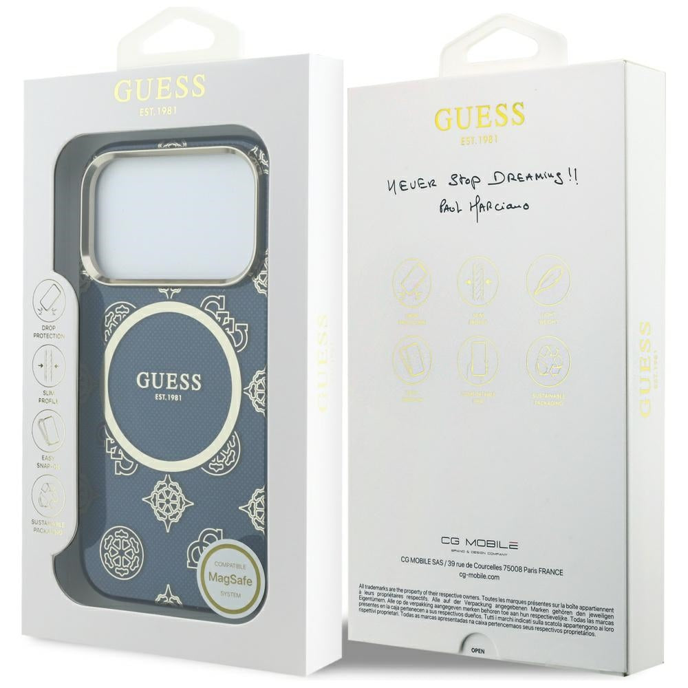 Husa de protectie Guess IML Peony Dot MagSafe (GUHMP17L5HPOEDB) compatibil cu iPhone 17 Pro, Albastru