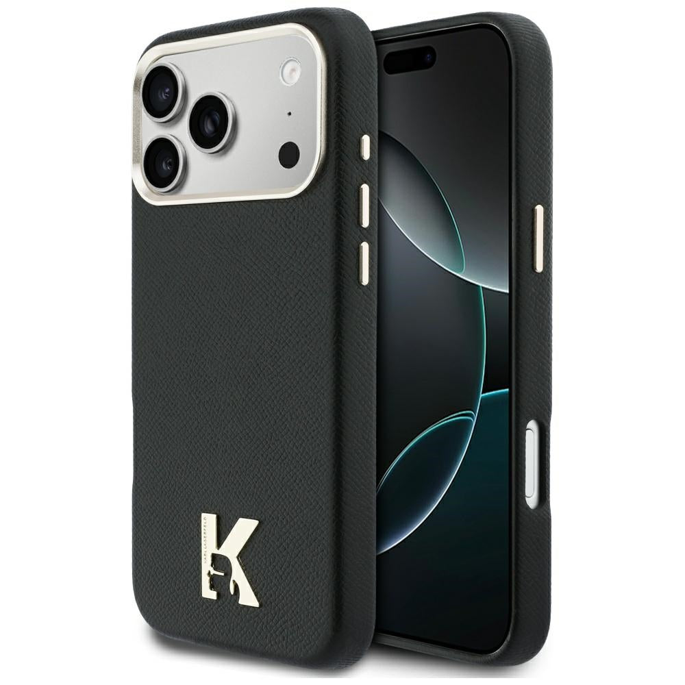 Husa de protectie Karl Lagerfeld Hardcase Leather Khead Logo MagSafe (KLHMP17X5PGFKHGK) compatibil cu iPhone 17 Pro Max, Negru