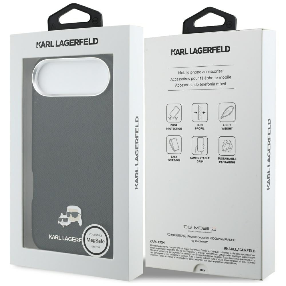 Husa de protectie Karl Lagerfeld Hardcase Leather K&C Head Pin MagSafe (KLHMP17M6PFKCLK) compatibil cu iPhone 17 Air, Perforated Logo, Black