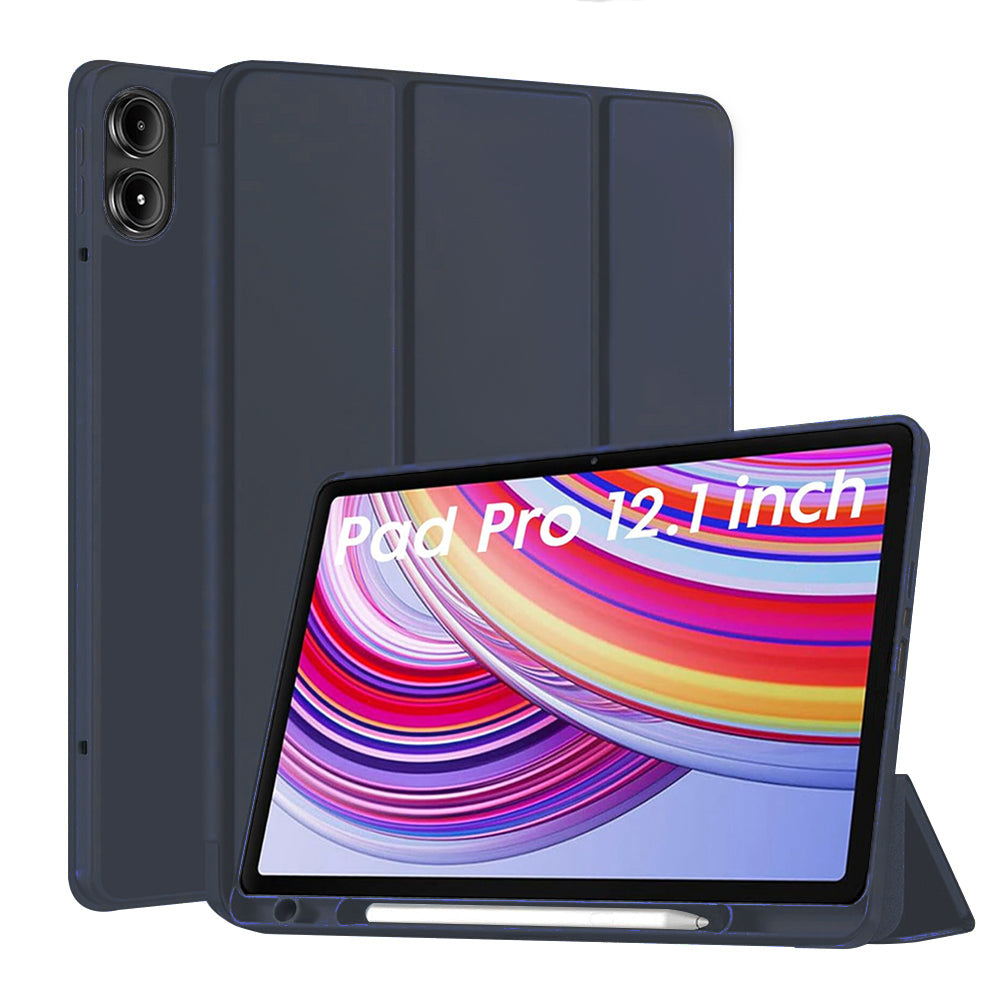 Husa de protectie tableta Techsuit Flex Trifold (with Pencil Holder) compatibil cu Xiaomi Redmi Pad Pro / Redmi Pad Pro 5G / Poco Pad, Albastru Inchis