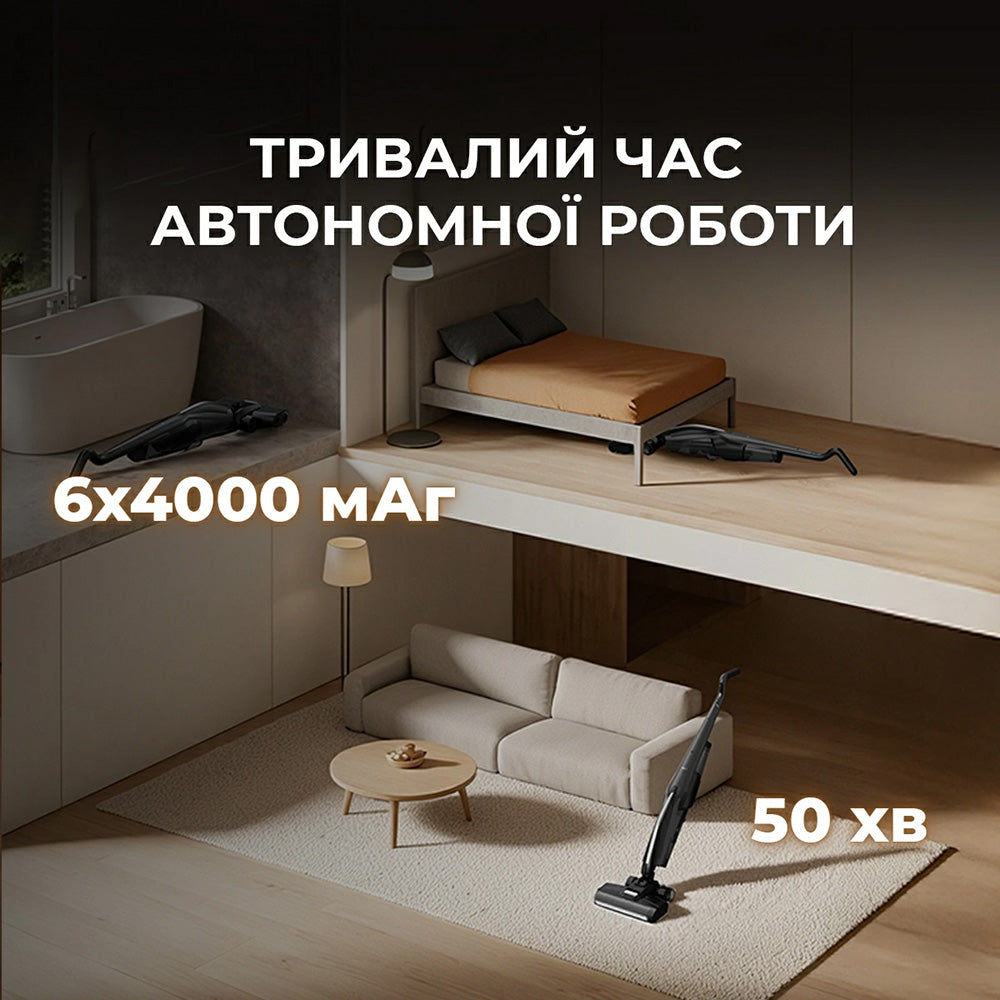 Deerma Cordless Vacuum Cleaner (VX100 Ultra), Dry & Wet Cleaning, 20000Pa, 300W, Auto Brush Wash, 4000mAh, IPX6, Negru