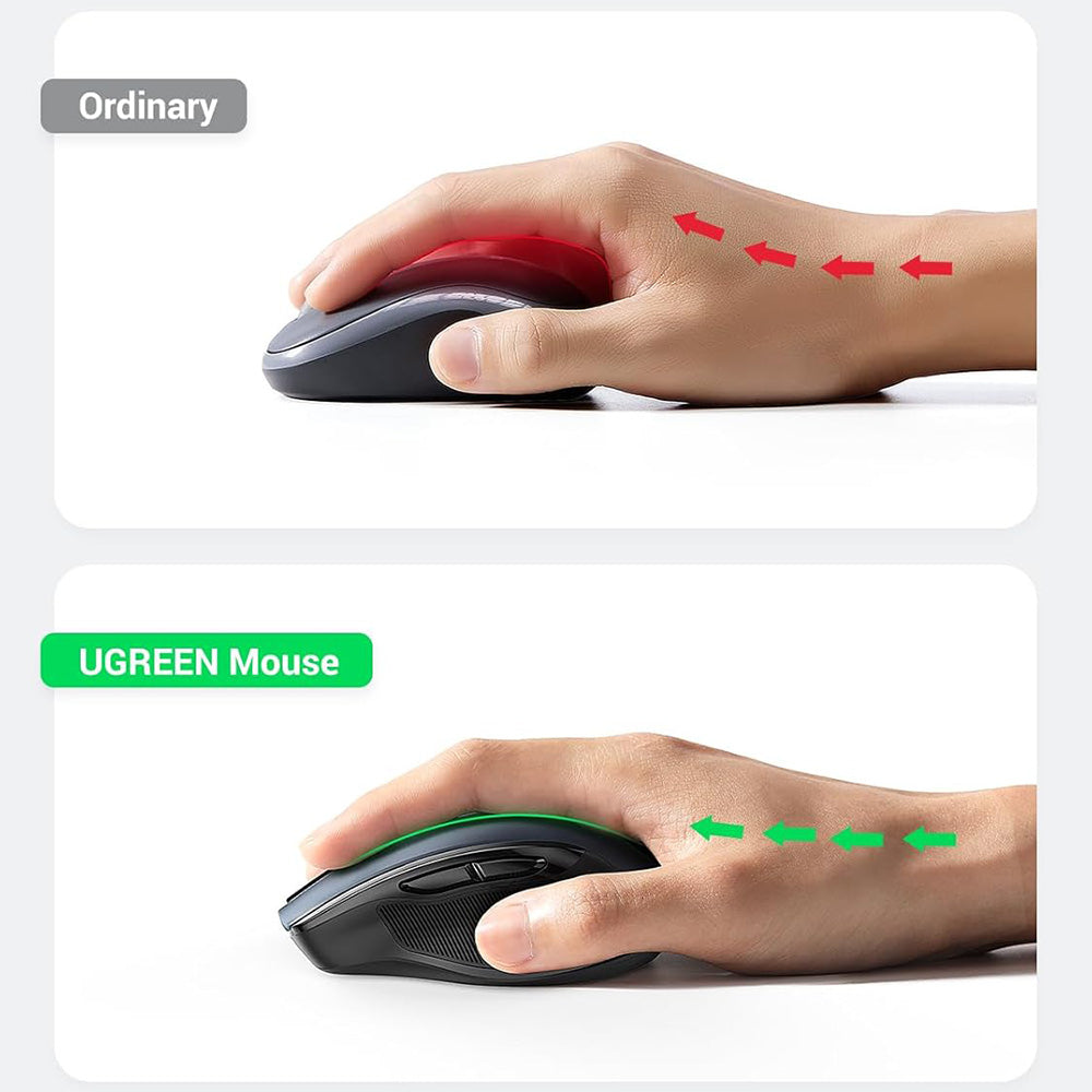 Tastatura/Mouse Ugreen Wireless Mouse MU006S (85082), Bluetooth 5.4, 2.4GHz, Ergonomic, Silent, 6 Buttons, 800 to 4000DPI, 500mAh, Gri