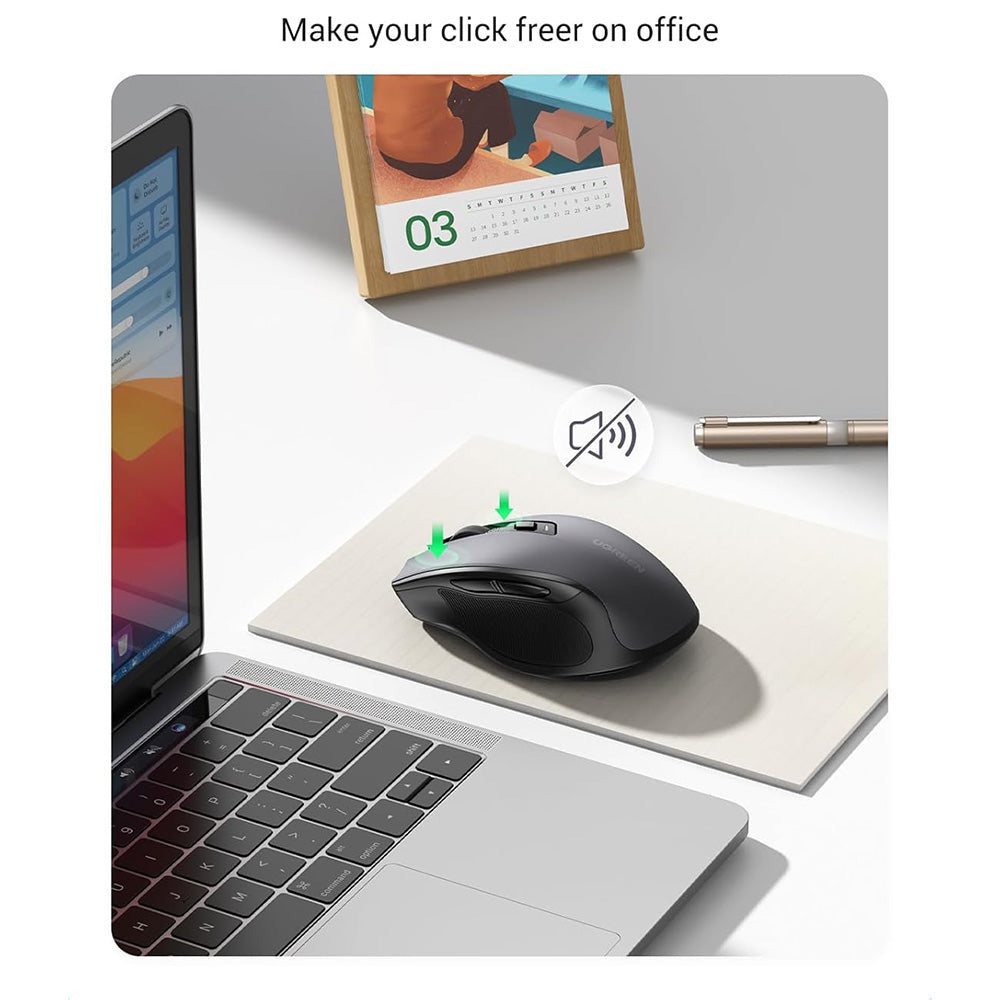 Tastatura/Mouse Ugreen Wireless Mouse MU006S (85082), Bluetooth 5.4, 2.4GHz, Ergonomic, Silent, 6 Buttons, 800 to 4000DPI, 500mAh, Gri