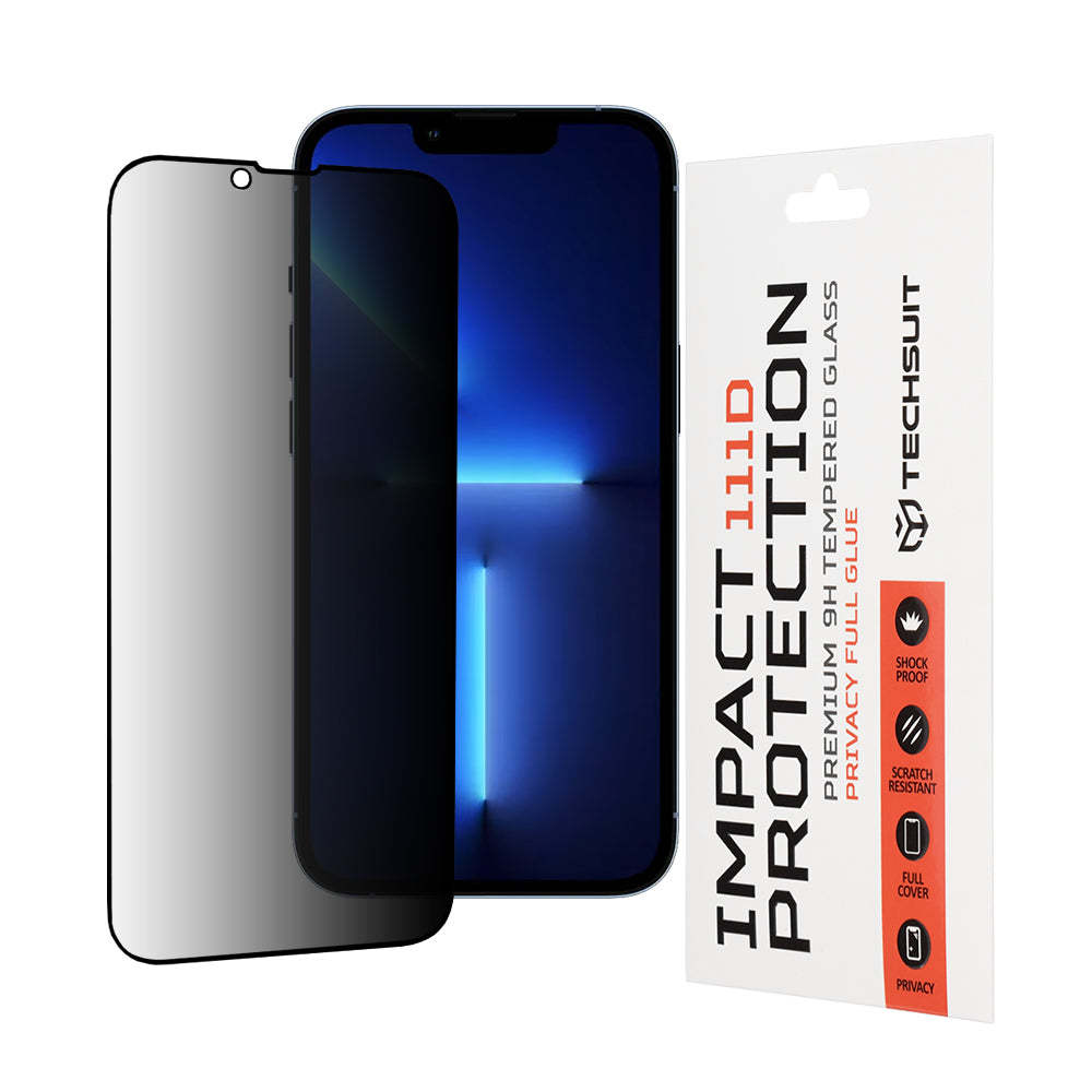 Folie de protectie Techsuit 111D Privacy Full Glue compatibil cu iPhone 13 Pro Max / iPhone 14 Plus, Negru