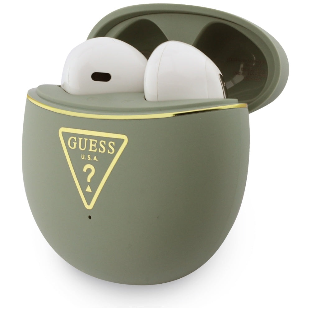 Casti Guess Script Print (GUTWSA15HETN), In-ear, Bluetooth, TWS, Small Round Design, Kaki