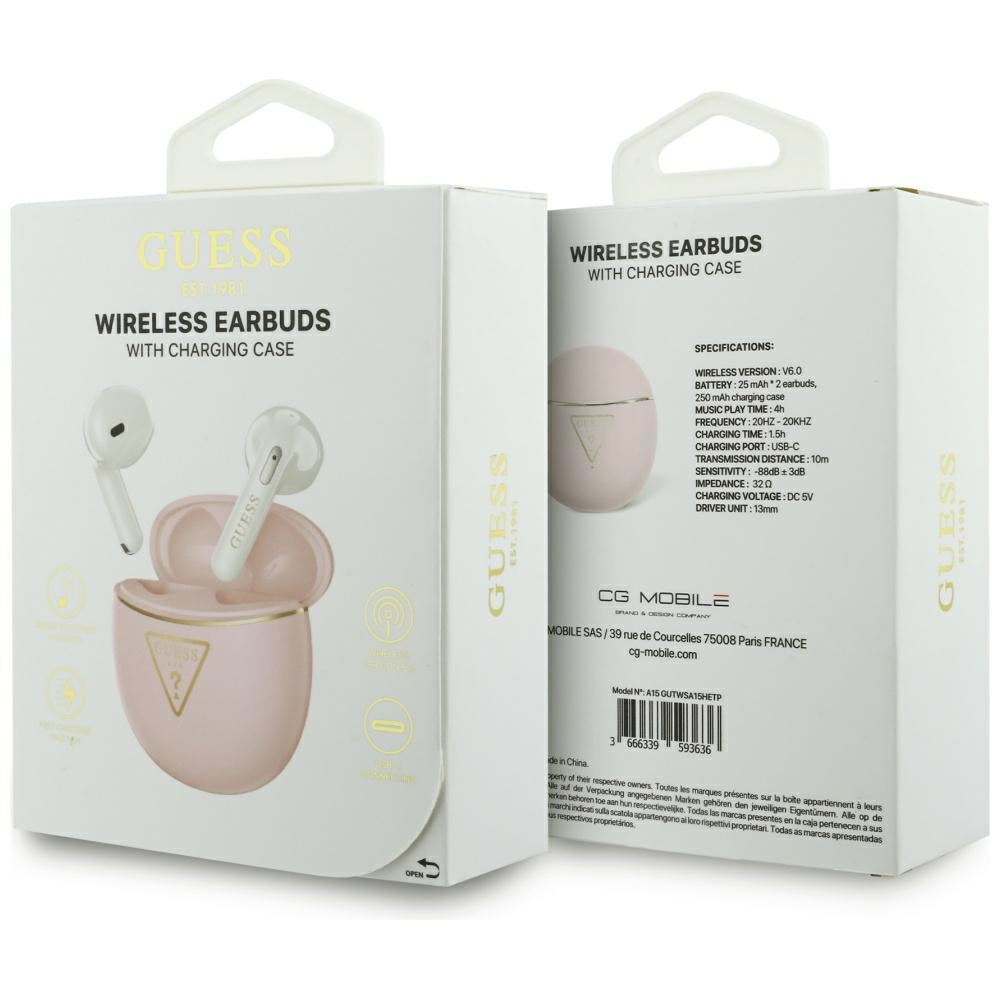 Casti In-ear, BT, TWS - Guess Script Print (GUTWSA15HETP) - Pink