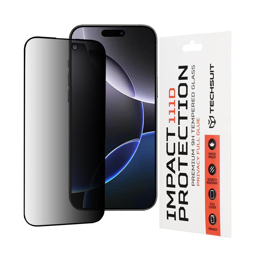 Folie de protectie Techsuit 111D Privacy Full Glue compatibil cu iPhone 16 Pro Max, Negru
