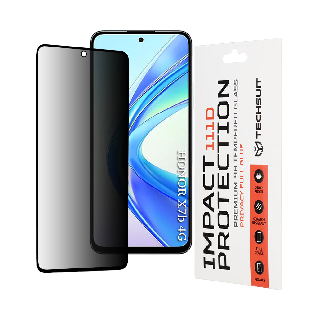 Folie de protectie Techsuit 111D Privacy Full Glue compatibil cu Honor X7b / X7b 5G / 90 SMART, Negru