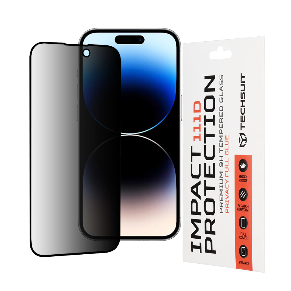 Folie de protectie Techsuit 111D Privacy Full Glue compatibil cu iPhone 14 Pro, Negru