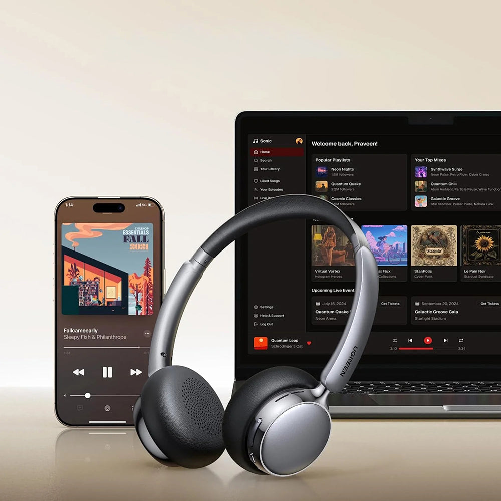 Casti Ugreen Wireless HiTune Studio Plus HP207 (75631), Bluetooth 6.0, TWS, ANC, Low Latency, 500mAh, Bej