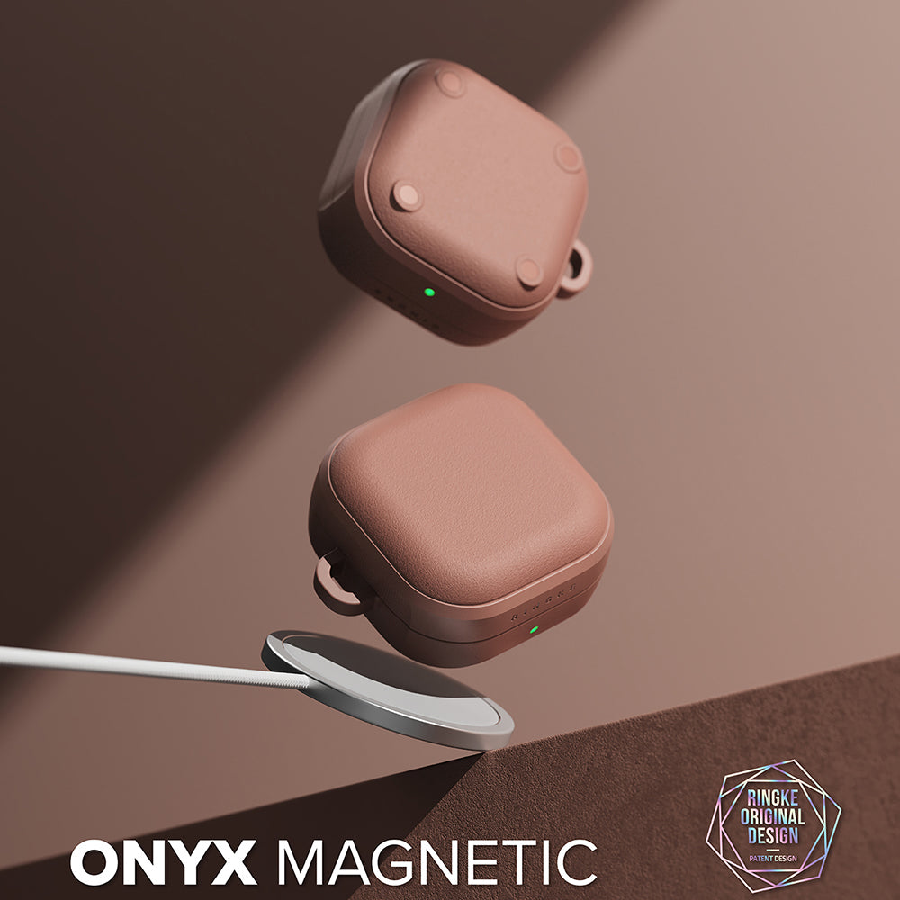 Casti Ringke Protection Case Onyx Magnetic, for Samsung Galaxy Buds 4 / Buds 4 Pro, Non-Slip Texture, Carabiner Hole, Constant Coral