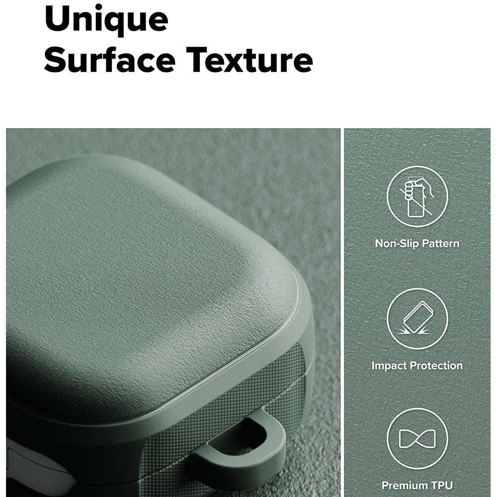 Casti Ringke Protection Case Onyx Magnetic, for Samsung Galaxy Buds 4 / Buds 4 Pro, Non-Slip Texture, Carabiner Hole, Sage Green