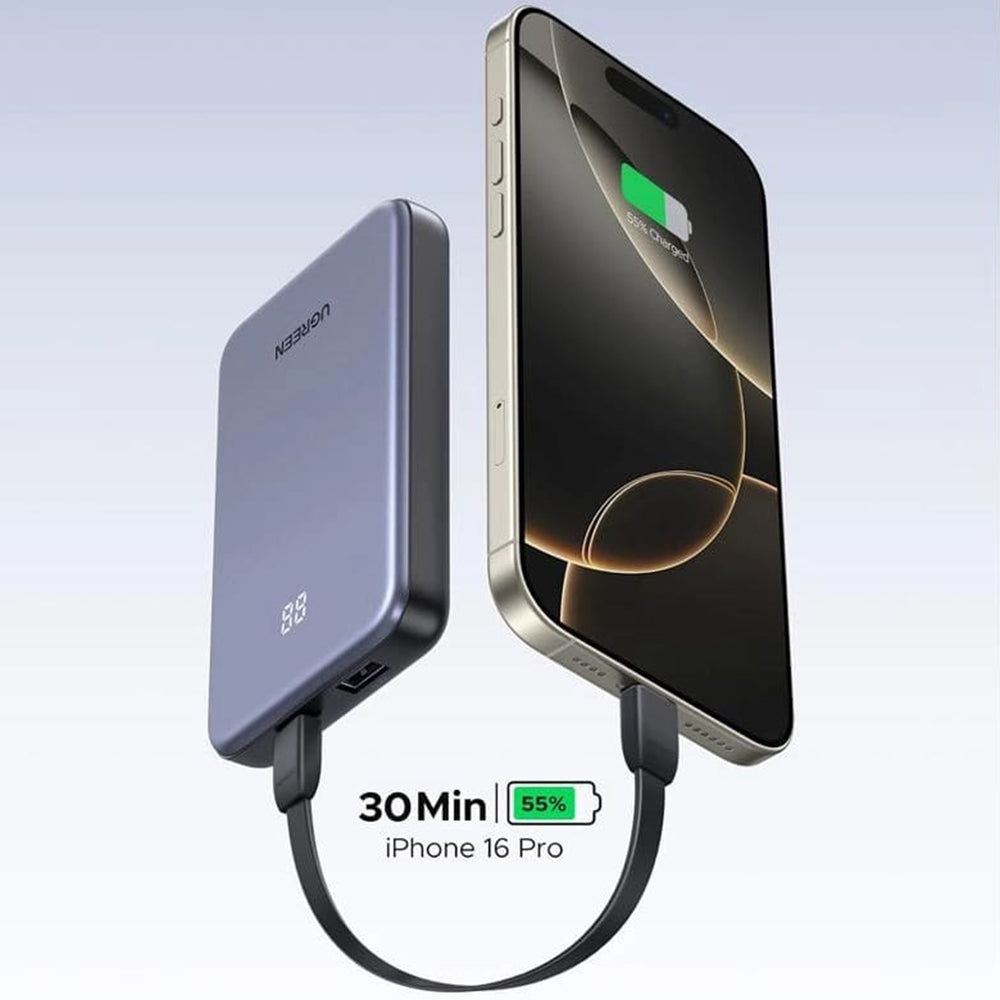 Baterie externa Ugreen PB507 (75131B), Fast Charging, Digital Display, USB, Type-C, 22.5W, 10000mAh, Gri
