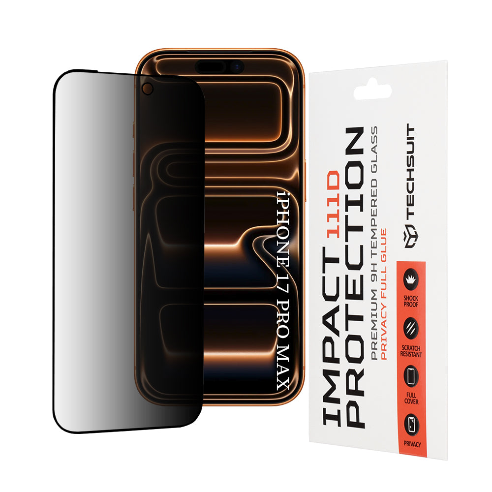 Folie de protectie Techsuit 111D Privacy Full Glue compatibil cu iPhone 17 Pro Max, Negru