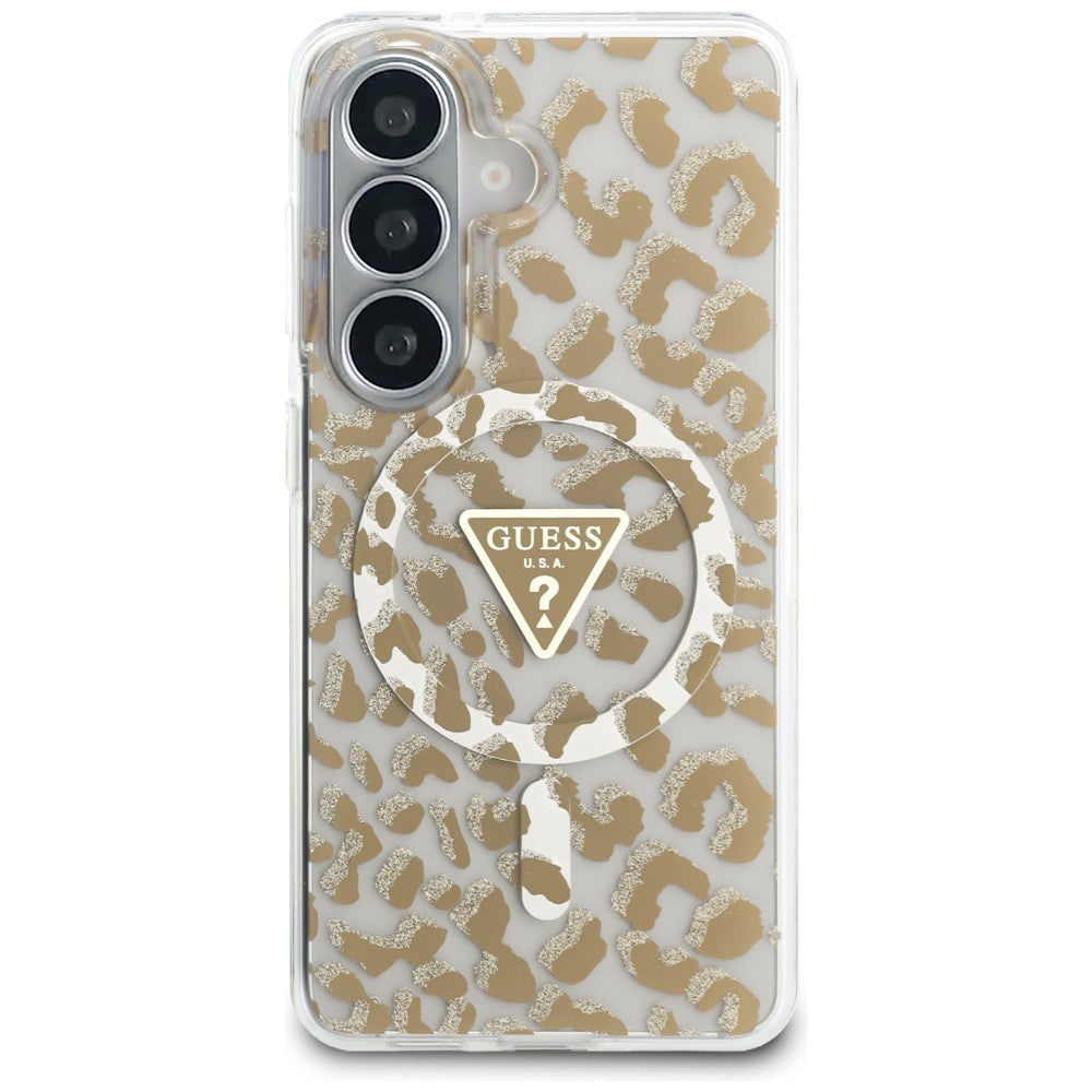 Husa de protectie Guess IML Leopard Print Triangle MagSafe (GUHMS26SHLEGTGLW) compatibil cu Samsung Galaxy S26, Maro