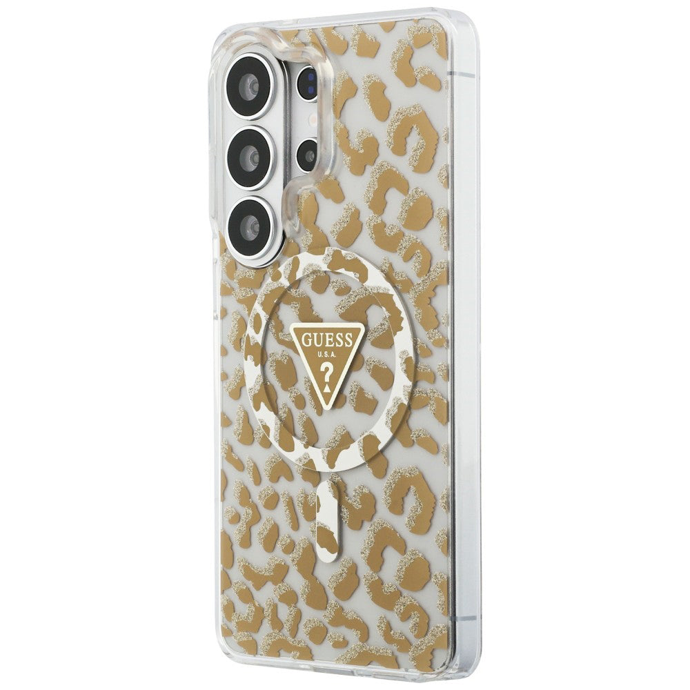 Husa de protectie Guess IML Leopard Print Triangle MagSafe (GUHMS26LHLEGTGLW) compatibil cu Samsung Galaxy S26 Ultra, Maro