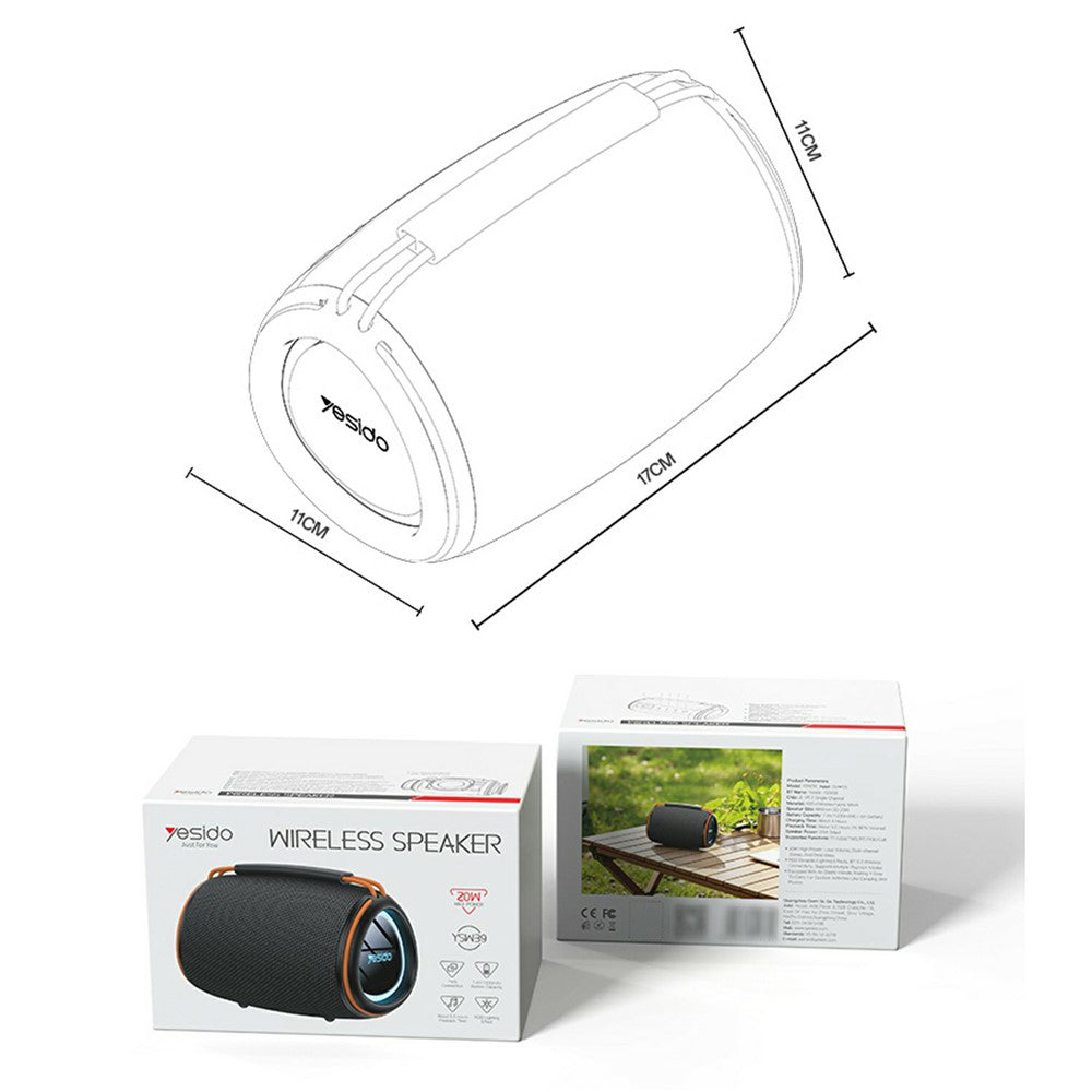 Casti Yesido Wireless Speaker (YSW39), Bluetooth 5.3, RGB Lighting, TWS, TF Card, USB, AUX, 1200mAh, 20W, Negru