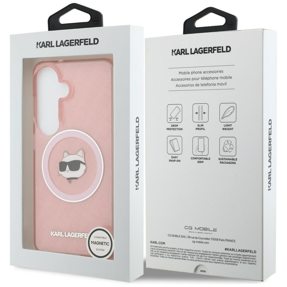 Husa de protectie Karl Lagerfeld IML Choupette Head on KL Repeated Logo MagSafe (KLHMS26SHMKBCHOP) compatibil cu Samsung Galaxy S26, Roz