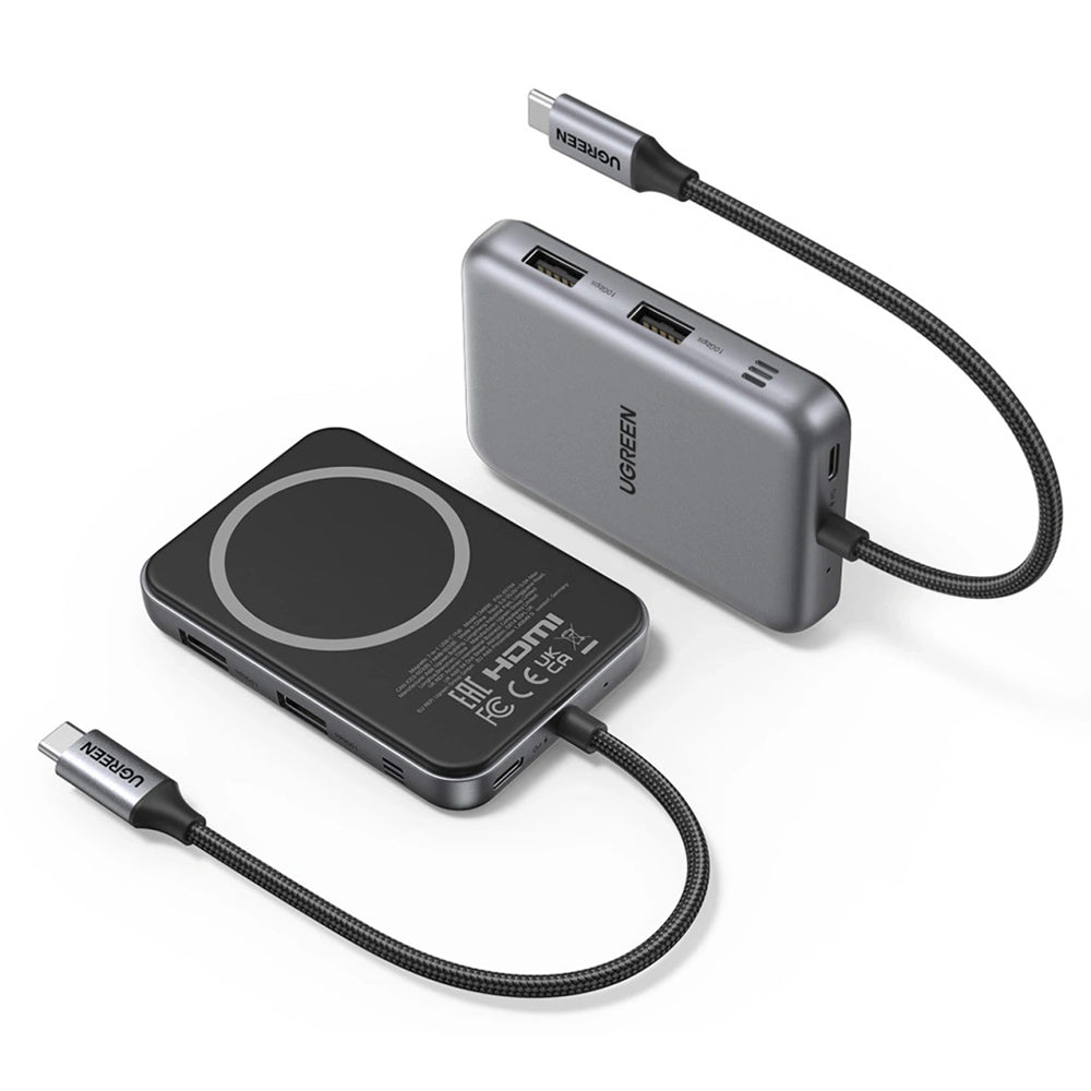 Incarcator Ugreen Hub 7in1 CM896 (65759), Magnetic, USB-C to HDMI 4K, USB-C PD100W, 2X USB, SD4.0 Slot, TF Slot, 10Gbps, Gri