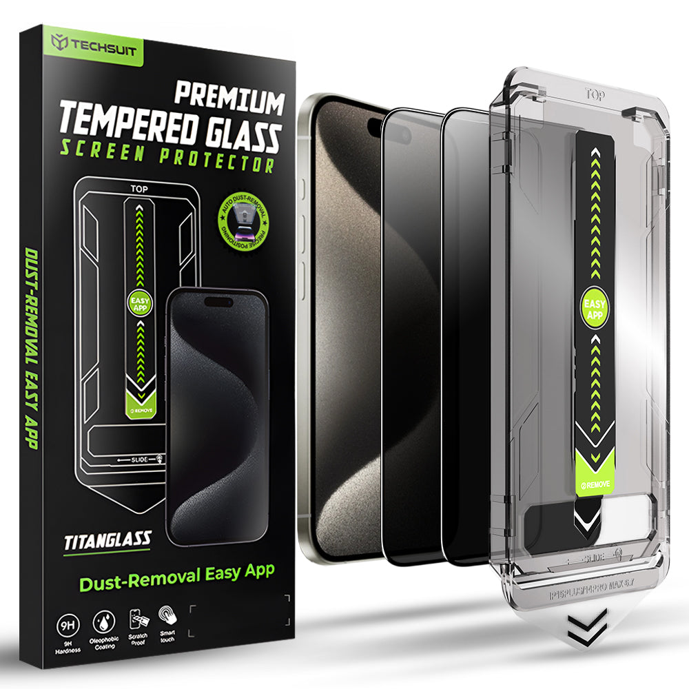 Folie de protectie Techsuit TitanGlass FullCover (set de 2) compatibil cu iPhone 15 Pro Max, Privacy