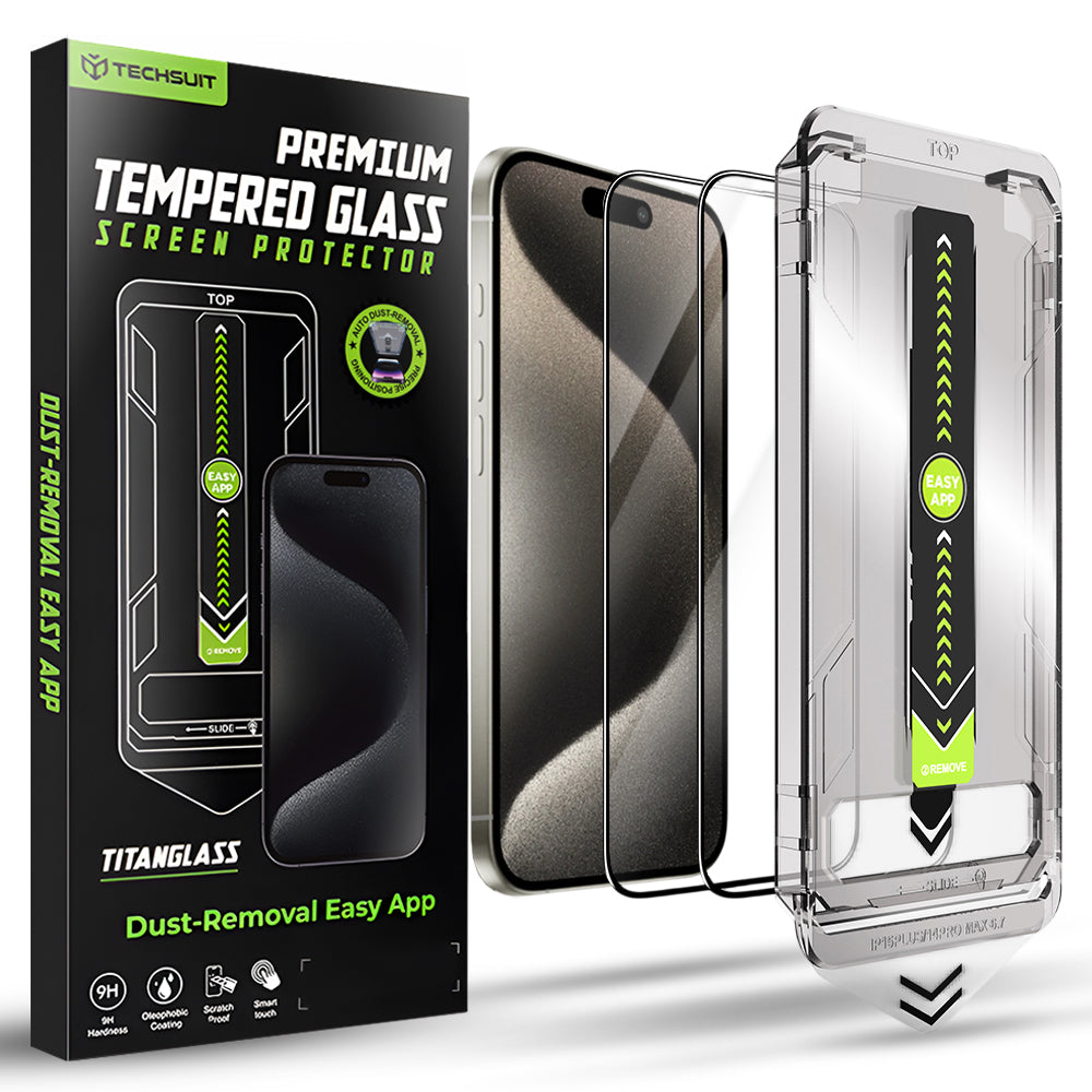 Folie de protectie Techsuit TitanGlass FullCover (set de 2) compatibil cu iPhone 15 Pro Max, Negru
