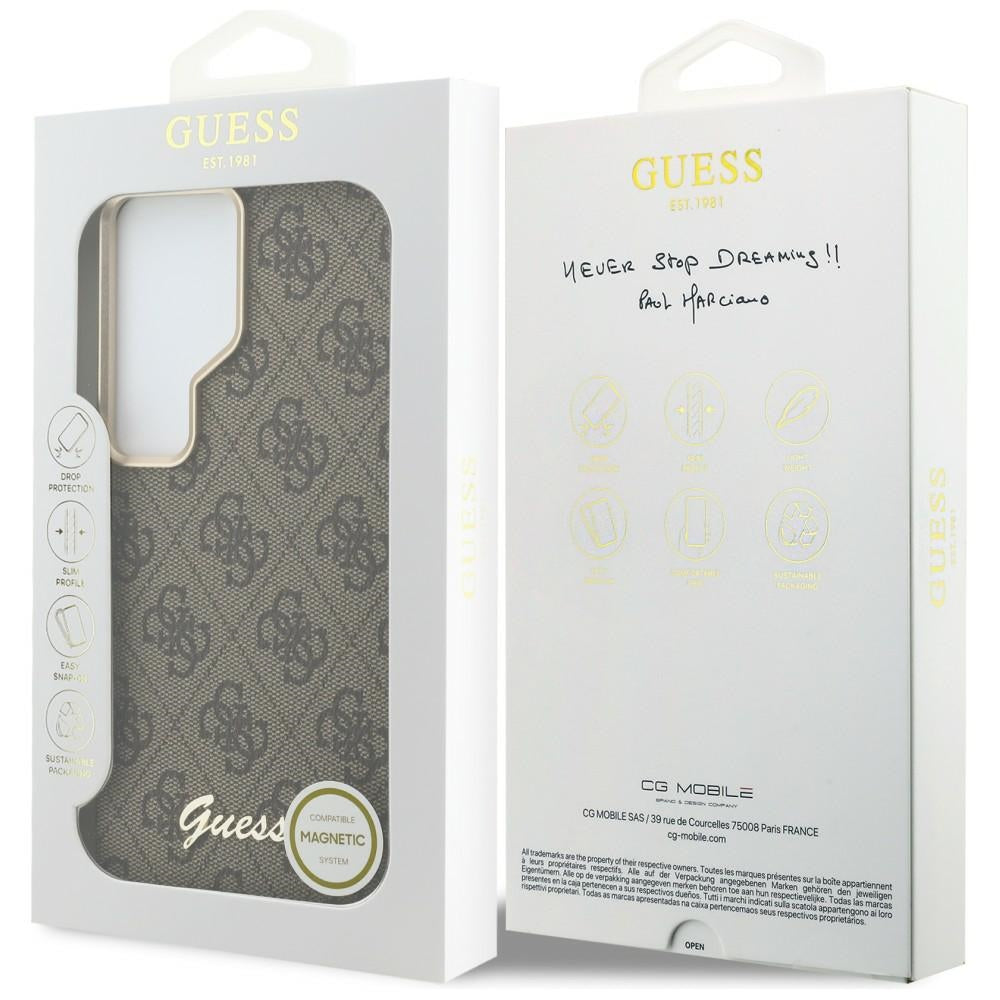 Husa de protectie Guess 4G Script MagSafe (GUHMS26L5P4FWMSW) compatibil cu Samsung Galaxy S26 Ultra, Maro