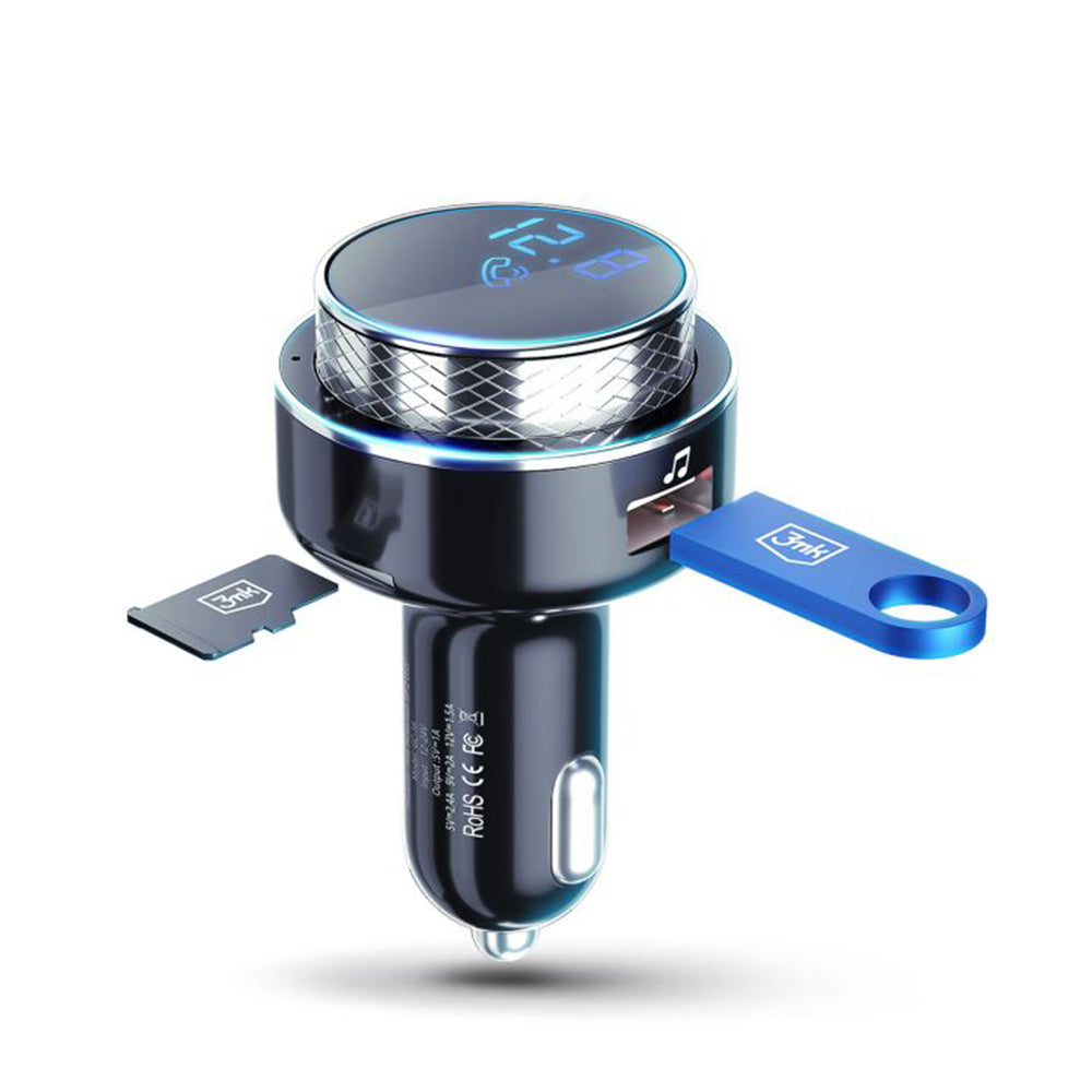 Gadget 3mk Car FM Transmitter Hyper, with Phone Charging Function, MP3 Player, LED, 2x USB, Card Slot, 30W, QC, 2A, Negru /Silver