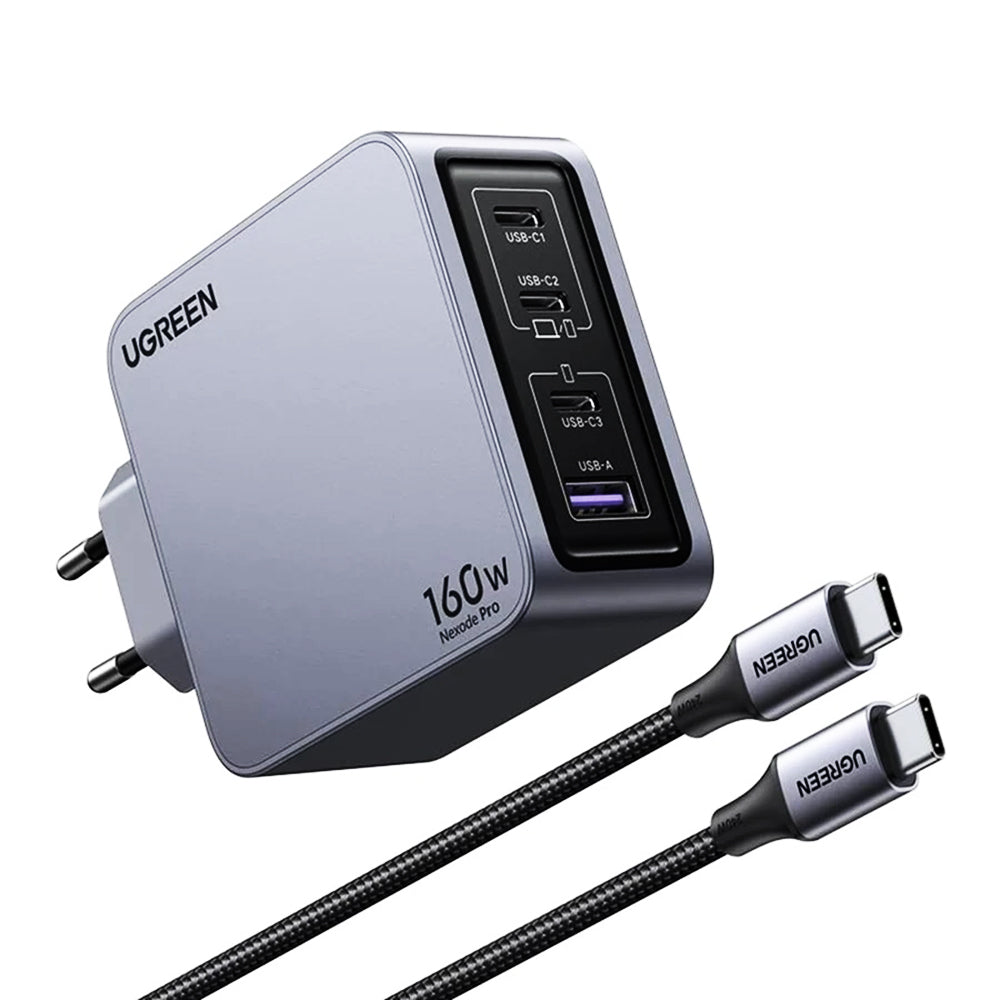 Incarcator Ugreen Nexode Pro X763 (25877), with Type-C Cable, GaN, Fast Charge, USB, 3x Type-C, 160W, 3A, 1.5m, Gri