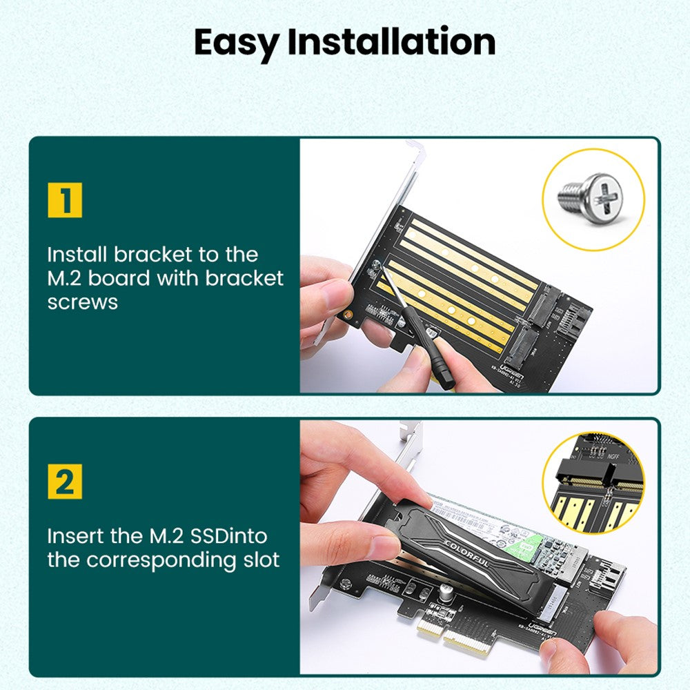 Stocare Ugreen Expansion Card CM302 (70504), M.2 SATA + M.2 NVMe to PCI-E X4, 32Gbps (PCI-E), 6Gbps (SATA), Negru