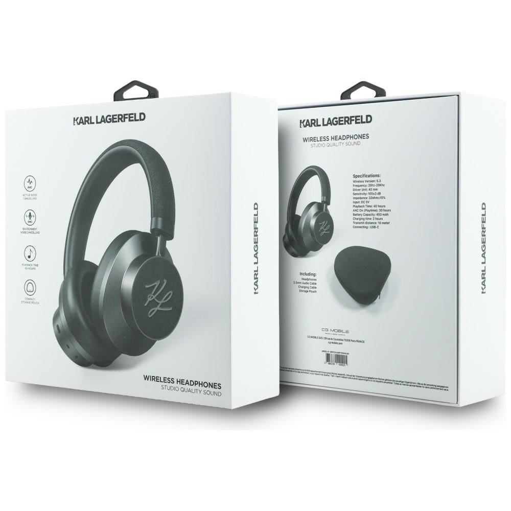Casti Karl Lagerfeld Wireless Grained Initials (KLBHP73PSAKLSK), Over-Ear Headset, ANC, Bluetooth, Type-C, Negru