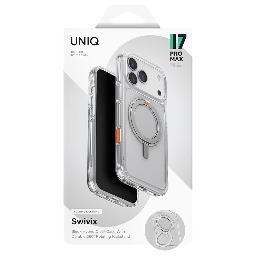 Husa de protectie UNIQ Swivix 360° Kickstand compatibil cu iPhone 17 Pro Max, Argintiu