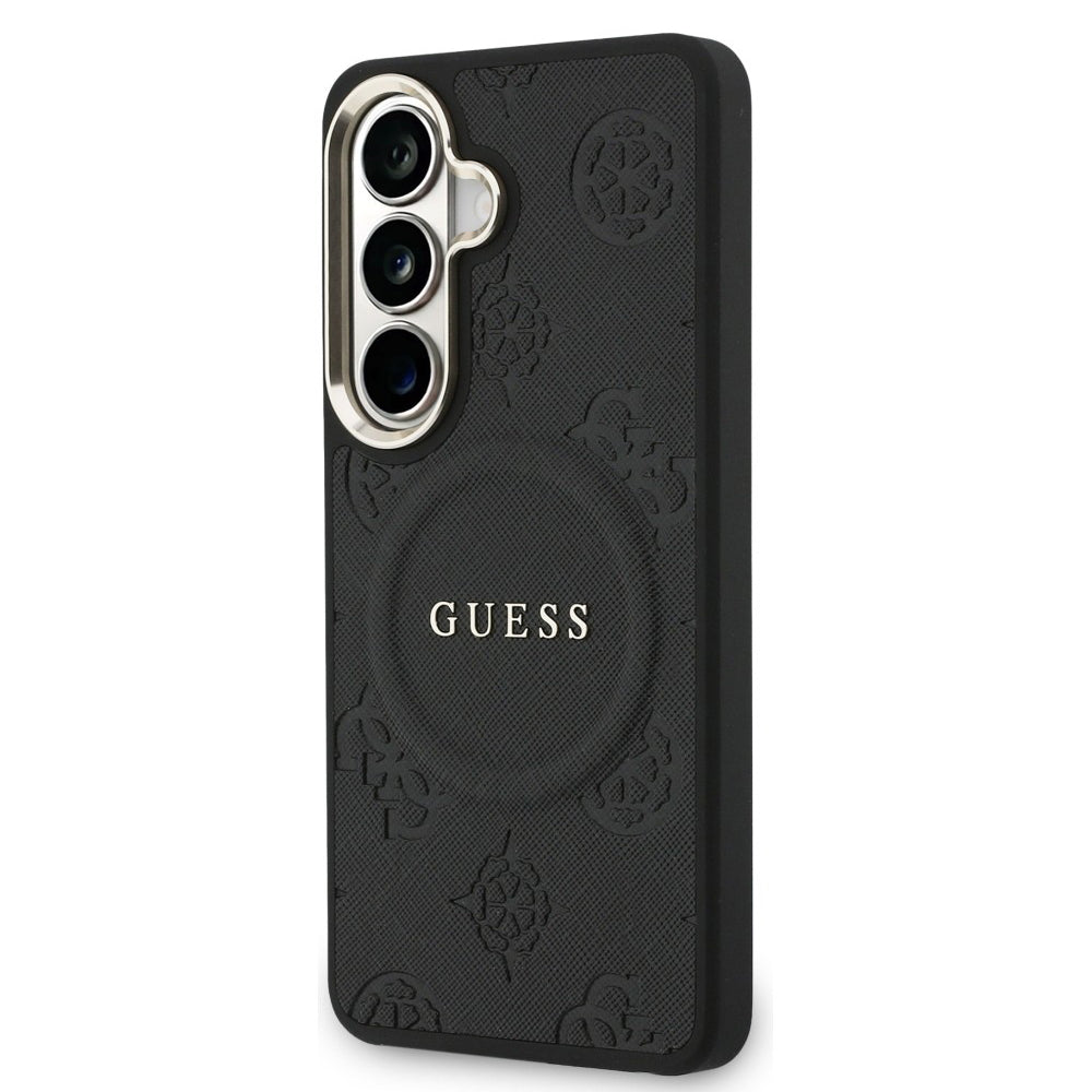 Husa de protectie Guess Saffiano Peony Embossed Ring MagSafe (GUHMS26SPSAMSECK) compatibil cu Samsung Galaxy S26, Negru