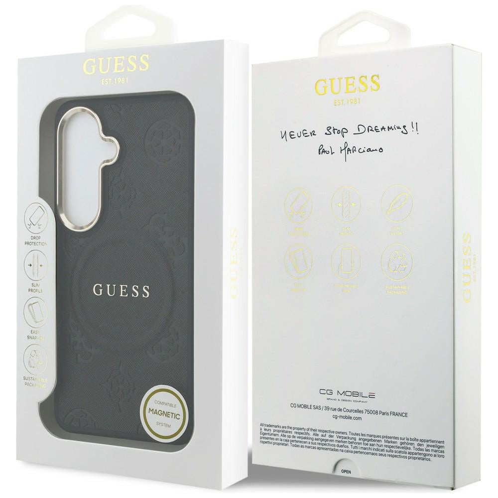 Husa de protectie Guess Saffiano Peony Embossed Ring MagSafe (GUHMS26SPSAMSECK) compatibil cu Samsung Galaxy S26, Negru