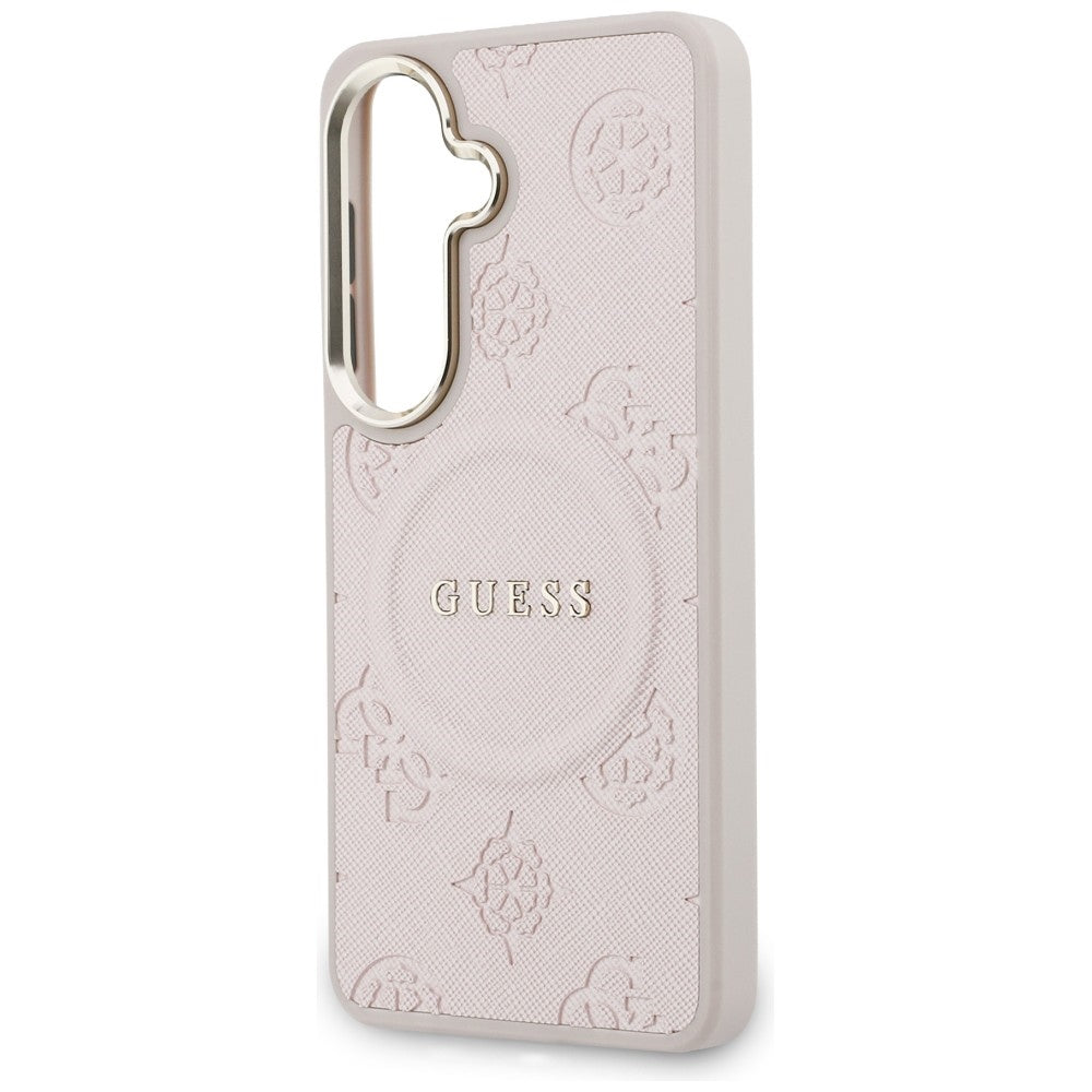Husa de protectie Guess Saffiano Peony Embossed Ring MagSafe (GUHMS26SPSAMSECP) compatibil cu Samsung Galaxy S26, Roz