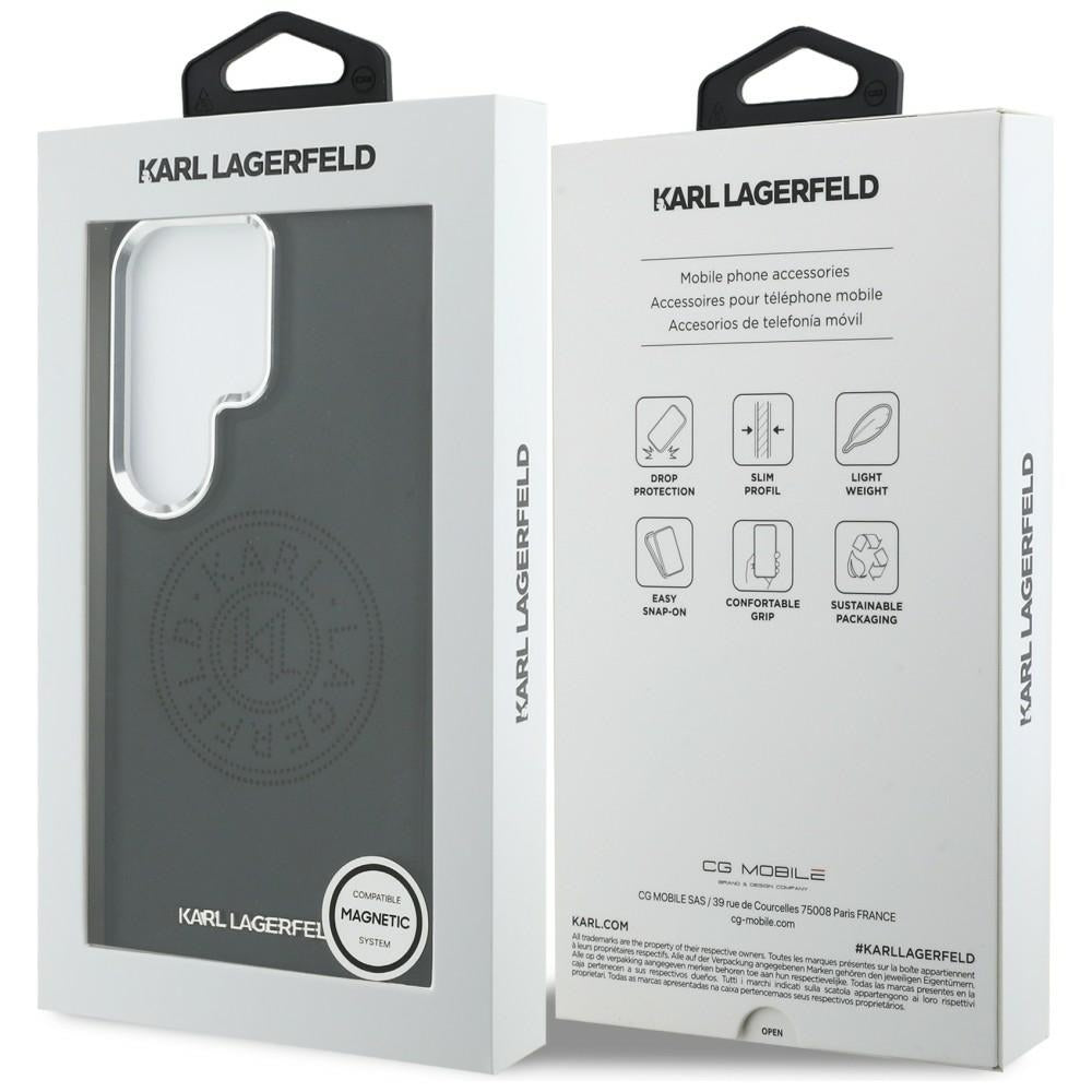 Husa de protectie Karl Lagerfeld Wrapped Leather with Karl Round Point Logo MagSafe (KLHMS26LPSKRPMK) compatibil cu Samsung Galaxy S26 Ultra, Negru