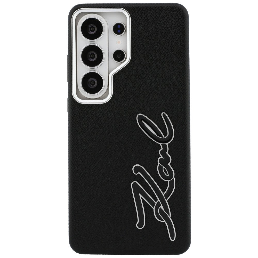 Husa de protectie Karl Lagerfeld Full Wrapped Grained Leather with Signature Resin Logo (KLHCS26LPGFKSRSK) compatibil cu Samsung Galaxy S26 Ultra, Negru