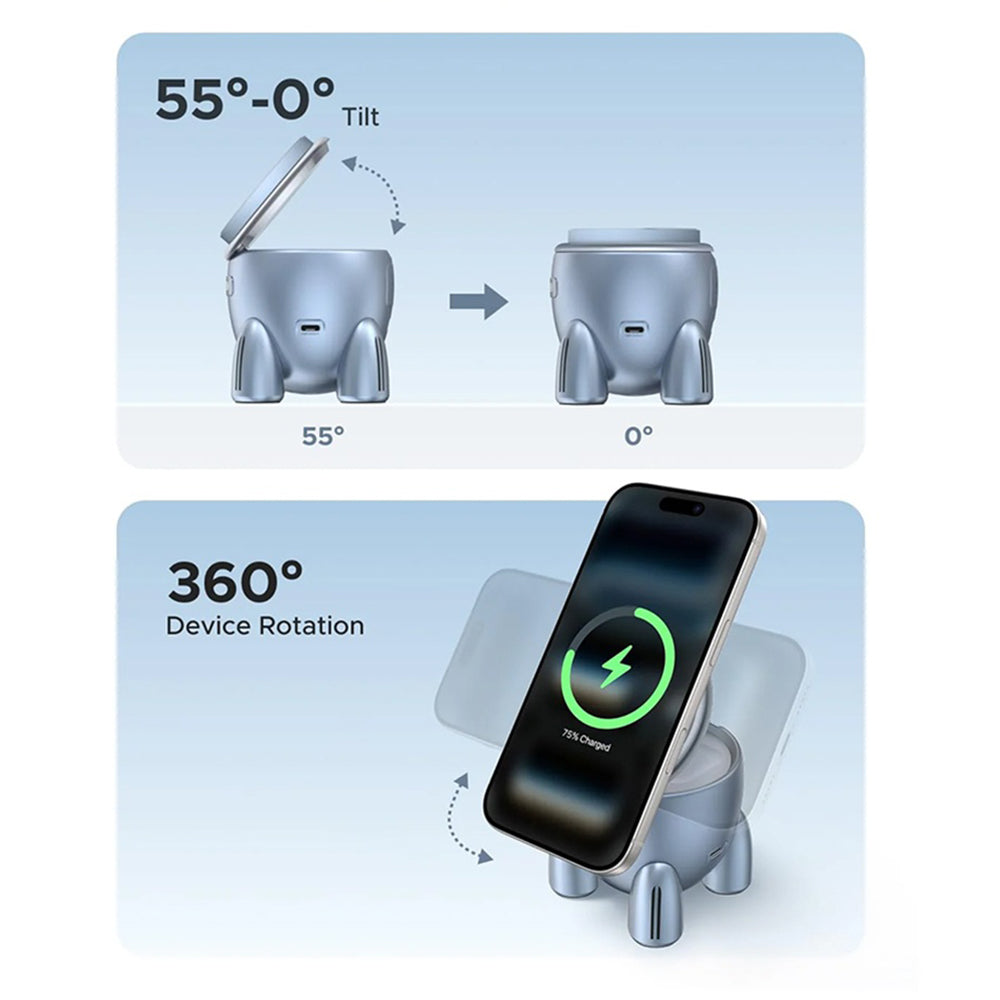 Incarcator Ugreen Wireless W713 (65300), 2in1, Qi2, for iPhone, AirPods, Fast Charge, 25W, Albastru